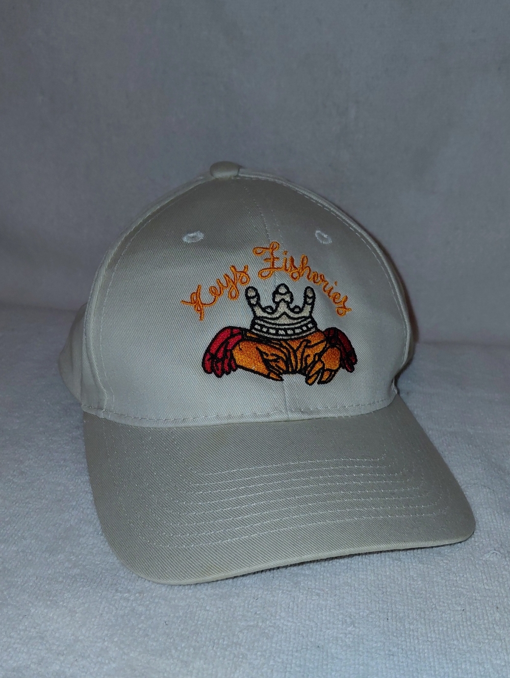 Keys Fisheries Beige Baseball Cap with Crab Embroidery Design